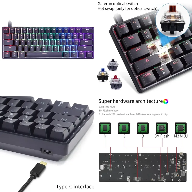 Gaming Keyboard Mini Mechanical - Dropshipping Skyloong Gk61 Sk61 Rgb 60%
