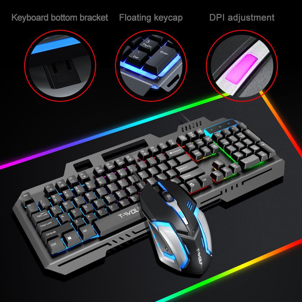 T WOLF TF600 Backlit Wired 104 - đánh giá và giá Gaming Keyboard Mouse Combo